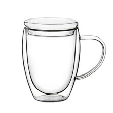 (2, transparent) Double Wall Glass Cup with Handle - Heat Resistant Coffee Mugs - Clear Drinking Utensils