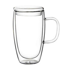(3, transparent) Double Wall Glass Cup with Handle - Heat Resistant Coffee Mugs - Clear Drinking Utensils