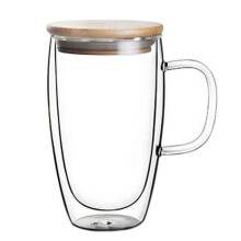 (450ml, transparent) Double Wall Glass Cup with Handle - Heat Resistant Coffee Mugs - Clear Drinking Utensils