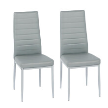 Modern Faux Leather Dining Chairs Set High Back Padded Kitchen Chairs with Chrome Metal Legs for Dining Room Living Room Office and Lounge (2, Gray)