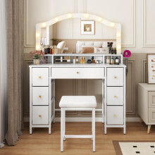 Dressing Table Stool Set with LED Mirror 7 Drawers