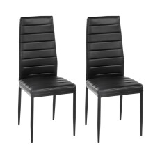 Modern Faux Leather Dining Chairs Set High Back Padded Kitchen Chairs with Chrome Metal Legs for Dining Room Living Room Office and Lounge (2, Black)