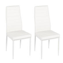 Modern Faux Leather Dining Chairs Set High Back Padded Kitchen Chairs with Chrome Metal Legs for Dining Room Living Room Office and Lounge (2, White)
