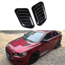 (black) 2x Carbon Fiber Hood Vent Covers For Car Styling - Universal Air Intake Scoop Decals (Adhesive)_jc -CN