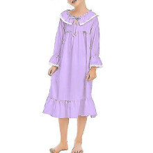(150cm, Purple) Girls Nightgowns Cute Lace Pajamas Dress Long Sleeve Princess Nightdress Sleep Shirts