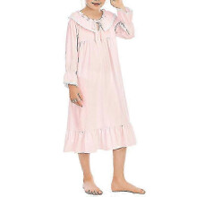 (130cm, Pink) Girls Nightgowns Cute Lace Pajamas Dress Long Sleeve Princess Nightdress Sleep Shirts