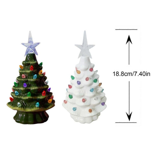 (White) Tabletop Pre-Lit Ceramic Christmas Tree with Hand-Painted Design and Lights 1