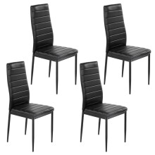 Modern Faux Leather Dining Chairs Set High Back Padded Kitchen Chairs with Chrome Metal Legs for Dining Room Living Room Office and Lounge (4, Black)