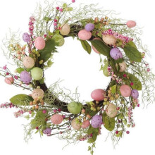 (D, Green) Easter Egg Flower Wreath Front Door Decorative for Indoor Outdoor Home Decoratio