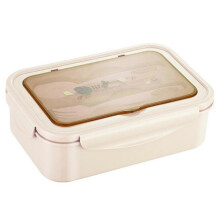 (Khaki) Leak-Proof Lunch Container with Spoon and Fork - Portable Plastic Food Box for Adults and Kids - 3 Grids, Camping, Picnic