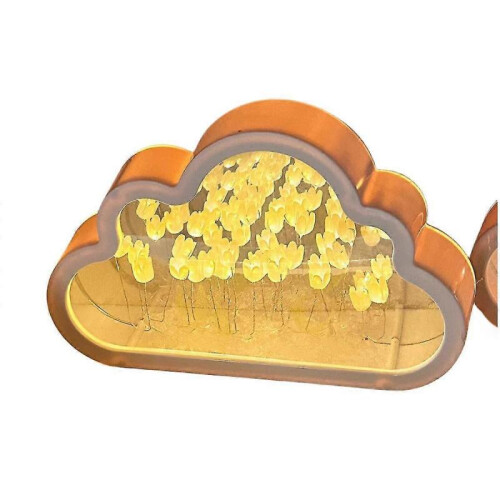 (yellow) Cloud Tulip Lamp Table Bedside Mirror Night Light Birthday Gift DIY Material~
