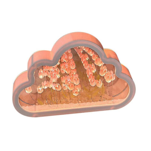 (pink) Cloud Tulip Lamp Table Bedside Mirror Night Light Birthday Gift DIY Material~
