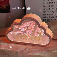 (purple) Cloud Tulip Lamp Table Bedside Mirror Night Light Birthday Gift DIY Material~