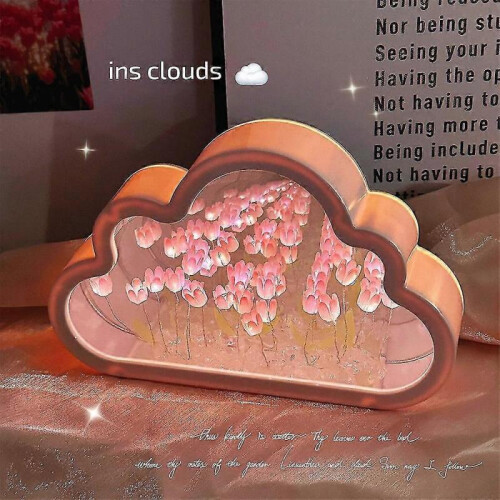 (purple) Cloud Tulip Lamp Table Bedside Mirror Night Light Birthday Gift DIY Material~