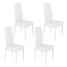 Modern Faux Leather Dining Chairs Set High Back Padded Kitchen Chairs with Chrome Metal Legs for Dining Room Living Room Office and Lounge (4, White)
