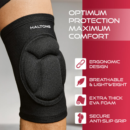 Haltons - 2 Pack Knee Pads Black, EVA Foam Padding- Small/Medium 2