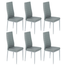 Modern Faux Leather Dining Chairs Set High Back Padded Kitchen Chairs with Chrome Metal Legs for Dining Room Living Room Office and Lounge (6, Gray)