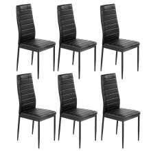 Modern Faux Leather Dining Chairs Set High Back Padded Kitchen Chairs with Chrome Metal Legs for Dining Room Living Room Office and Lounge (6, Black)