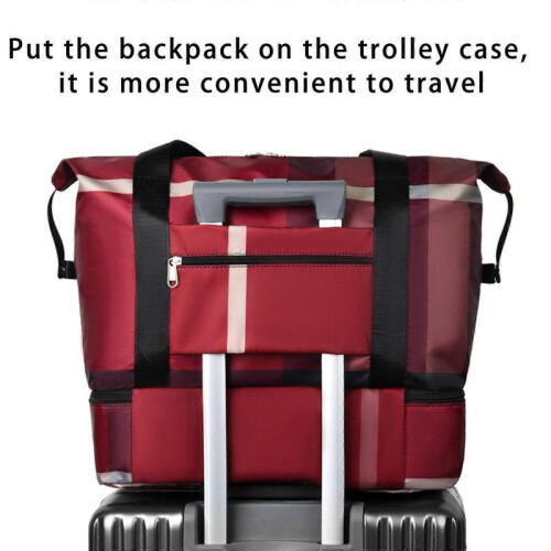 (Khaki) Foldable Waterproof Travel Bag, Extra Large Capacity, Red 2