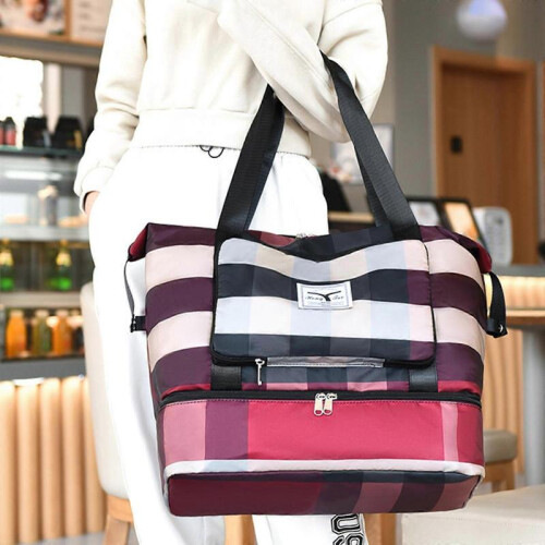 (blue) Foldable Waterproof Travel Bag, Extra Large Capacity, Red 2