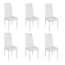 Modern Faux Leather Dining Chairs Set High Back Padded Kitchen Chairs with Chrome Metal Legs for Dining Room Living Room Office and Lounge (6, White)