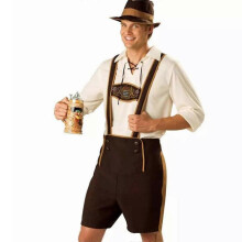 (L, Apricot) German Mens Oktoberfest Leather Pants Bavarian Costume