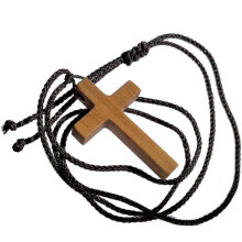 (Light walnut) Wood Cross Pendant Necklace for Men Women Boy Girl Wooded Necklace