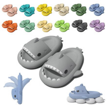 (42 43, grey) Shark Couple Slippers for Men Women Kids | EVA Flip Flops | Outdoor Platform Cartoon Non-Slipping Shoes