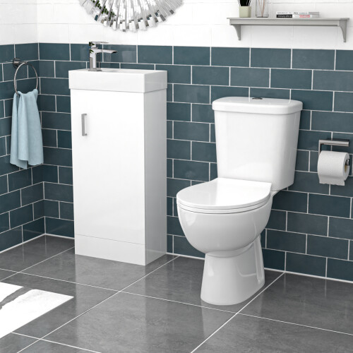 Nes Home White 400mm Basin Sink Vanity Unit and WC Toilet Set
