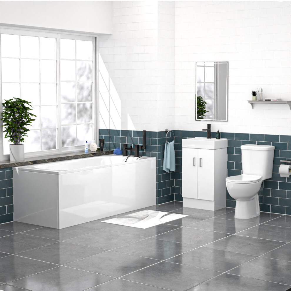 Nes Home 450mm Floorstanding Basin Vanity, Close Coupled Toilet & Round Bath