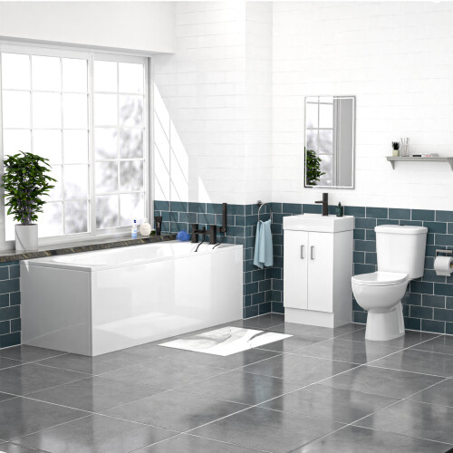 Nes Home 450mm Basin Vanity, Close Coupled Toilet Round Bath Front & End Panel
