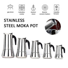 (450ml9 cups) 2~12cups Coffee Maker Moka Pot Stove Percolator Stainless Pot Top Espresso