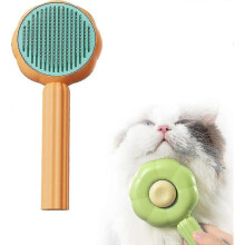 (Orange) Pet Hair Cleaning Brush, Simple Cat Dog Hair Brush, Reusable Sunflower Shape Pet Grooming Comb One-click Clean