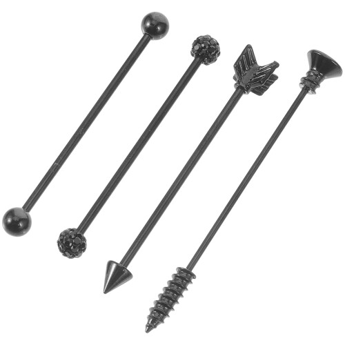 2 Sets Black Industrial Barbell Earrings For Double Ear Piercing 1