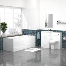 Nes Home White 1000mm Vanity, WC Unit, Rimless BTW Toilet, Bath And Front Panel