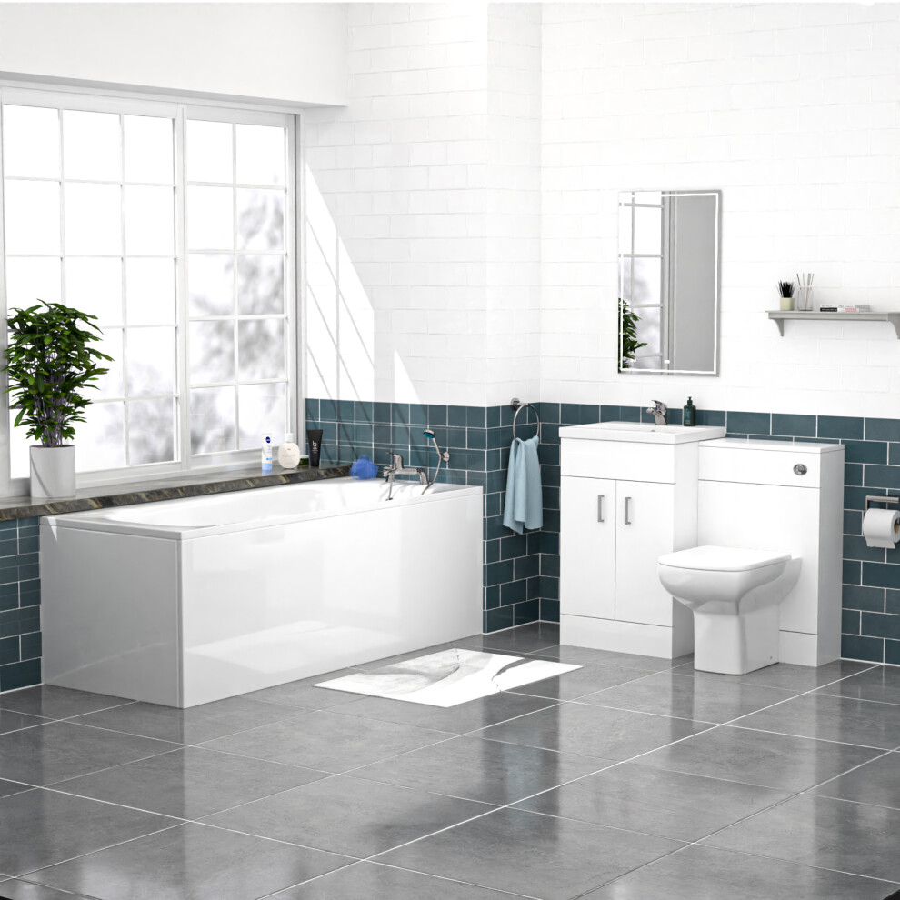 Nes Home White 1000Mm Vanity, Wc Unit, Rimless Btw Toilet, Bath And Front Panel 8484044798048