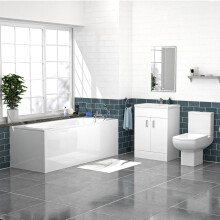 Nes Home 600mm White Basin Vanity, Square Rimless Close Coupled Toilet And Bath