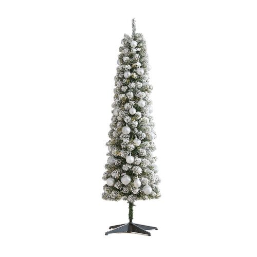Artificial 6ft Snowy Christmas Tree, Slim Pencil Tree Realistic Snow Look