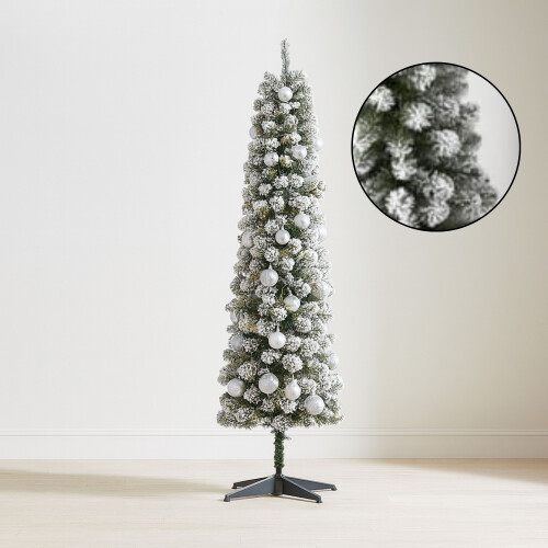 Artificial 6ft Snowy Christmas Tree, Slim Pencil Tree Realistic Snow Look 1