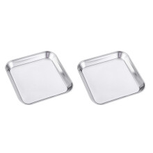 4 Pcs Stainless Steel Square Storage And Dessert Plates