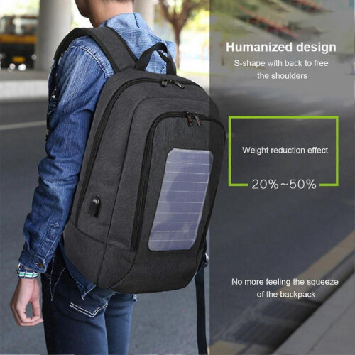 (Black) Men Laptop Solar USB Charging Port Backpack with Ample Storage Space and Multiple Pockets for Business Trip Work School 2