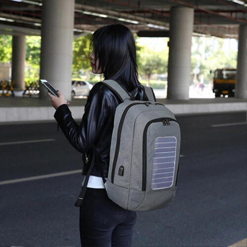 (Light Gray) Men Laptop Solar USB Charging Port Backpack with Ample Storage Space and Multiple Pockets for Business Trip Work School 1