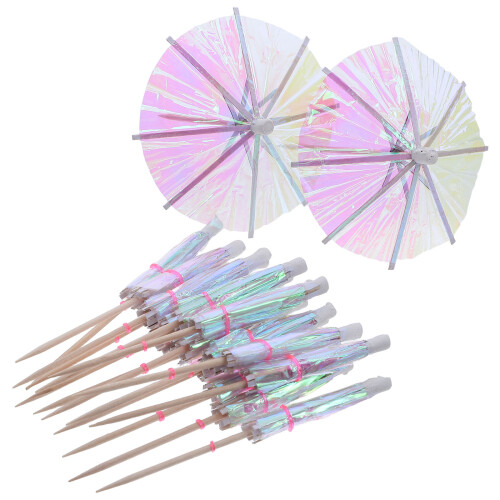 100 Pcs Fluorescent Cocktail Picks Mini Parasol Fruit Sticks 1