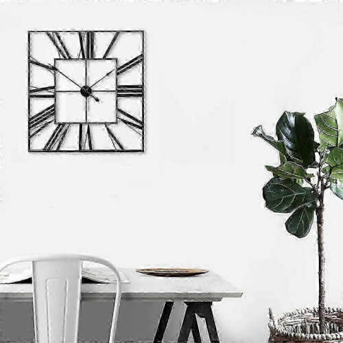 60Cm Large Square Metal Roman Numerals Wall Clock 1