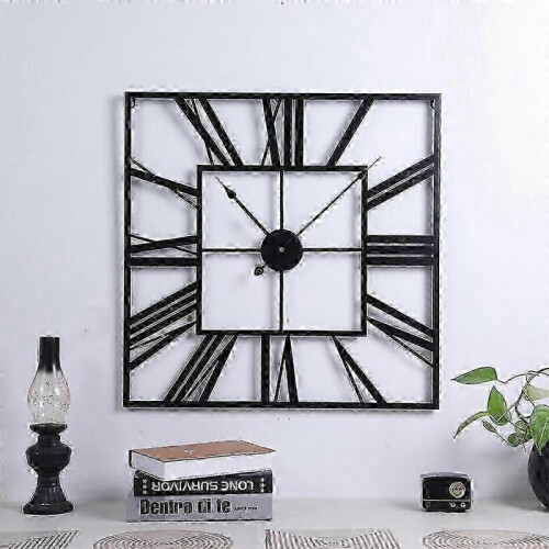 60Cm Large Square Metal Roman Numerals Wall Clock