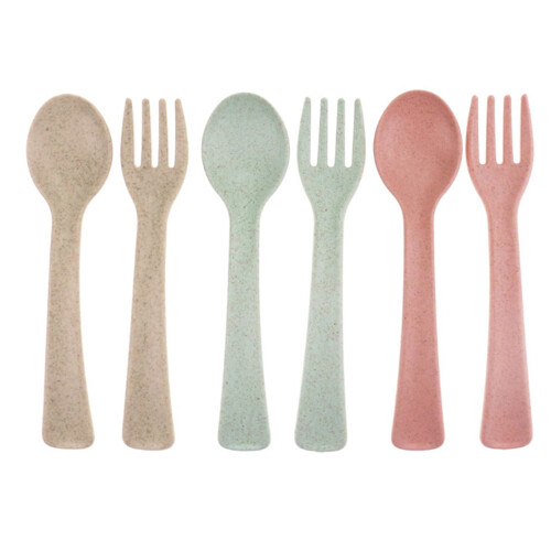 2Sets Children Tableware Kids Cutlery Wheat Fiber Reusable Fork Spoon