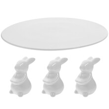2 Sets Easter Theme Ceramic Dessert Plate With Rabbit Decoration