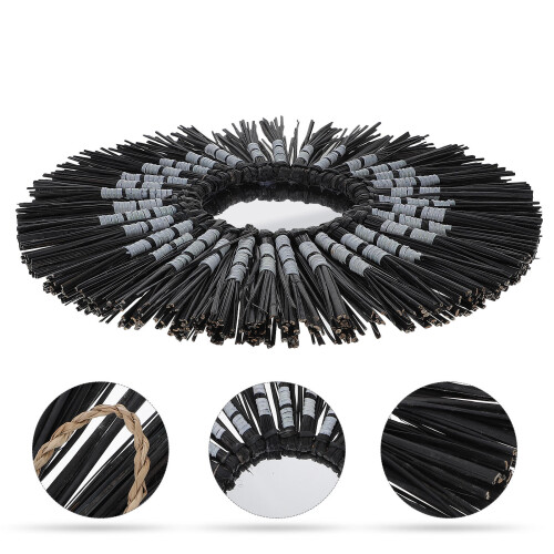 1Pc Straw Woven Retro Wall Mirror Pendant Hanging Mirror Black 2