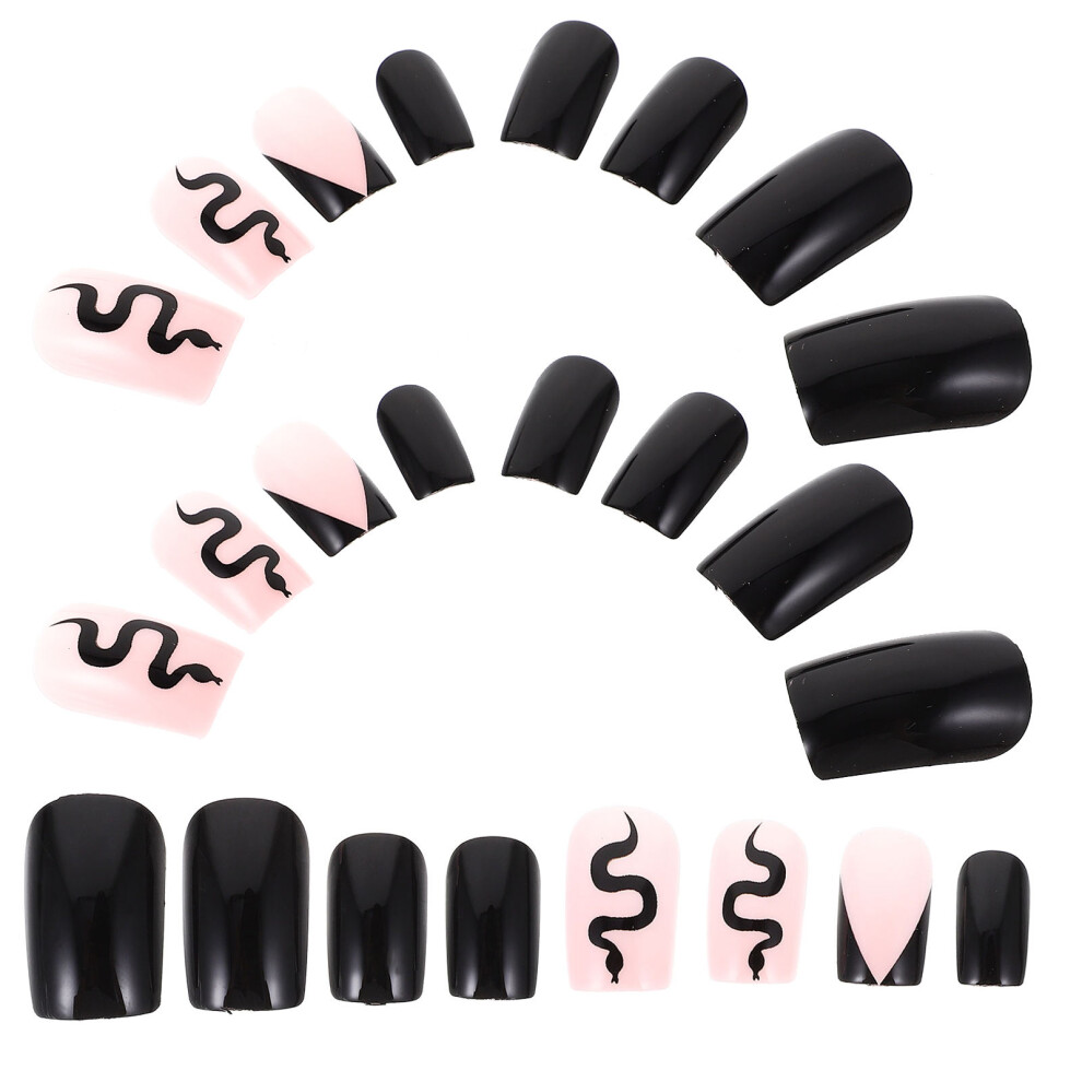 Inoomp 1 Set Women Press On Nails Detachable French Nails Art Manicure Tools