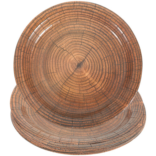 10Pcs Wood Grain Paper Plates Multi-Color Disposable Party Dinnerware